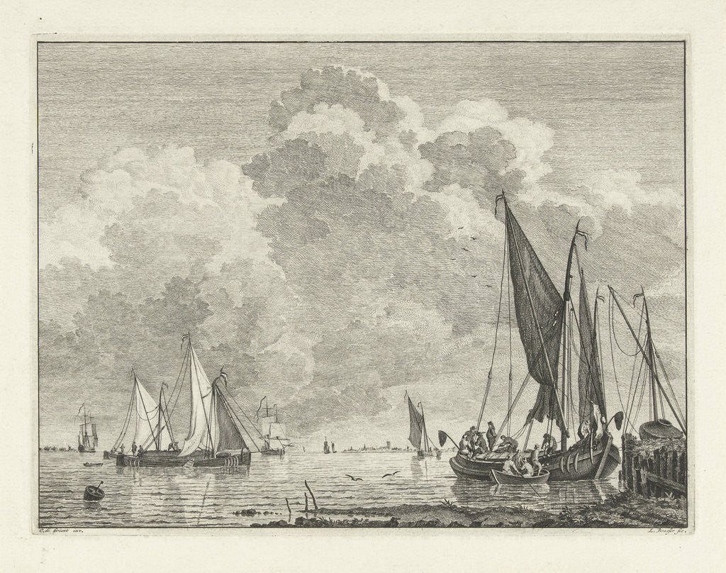 Detail of River view with ships by Leendert Brasser