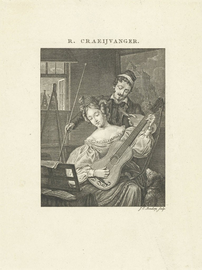 Detail of Woman plays guitar and is a model for artist by Johannes Immerzeel