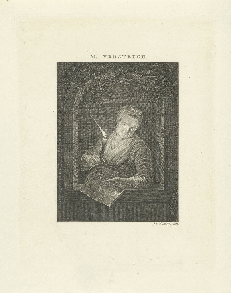 Detail of Woman is standing in open window with candles and ash tray by Johannes Immerzeel