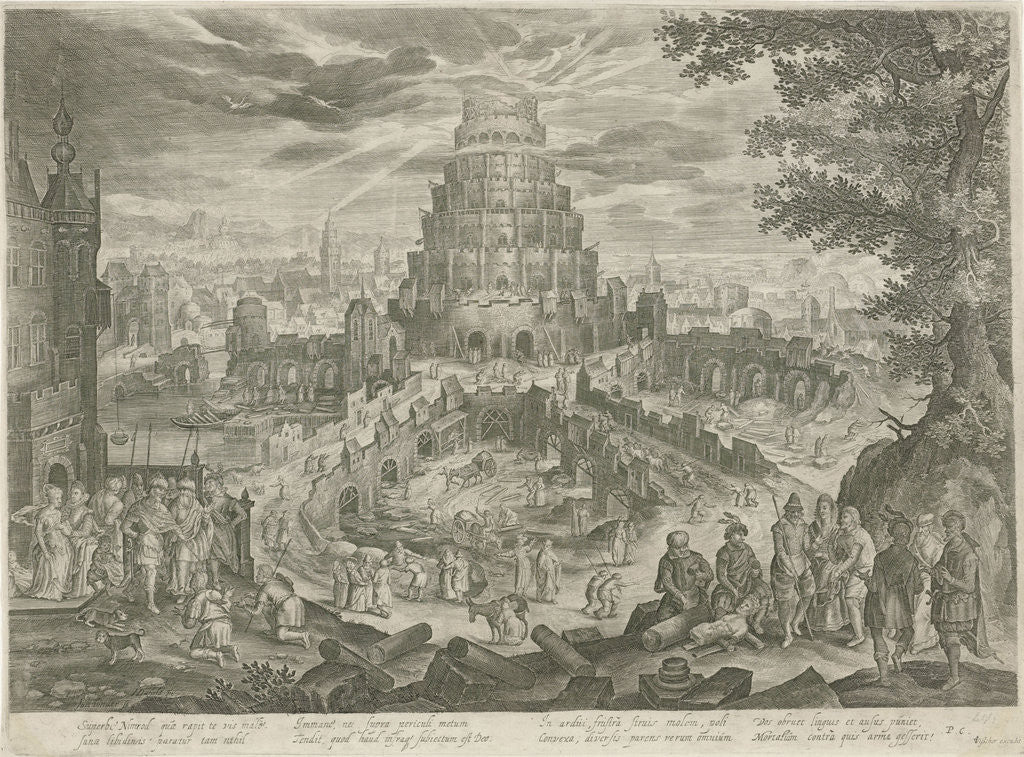 Detail of Nimrod orders the building of the Tower of Babel by Nicolaes Visscher I
