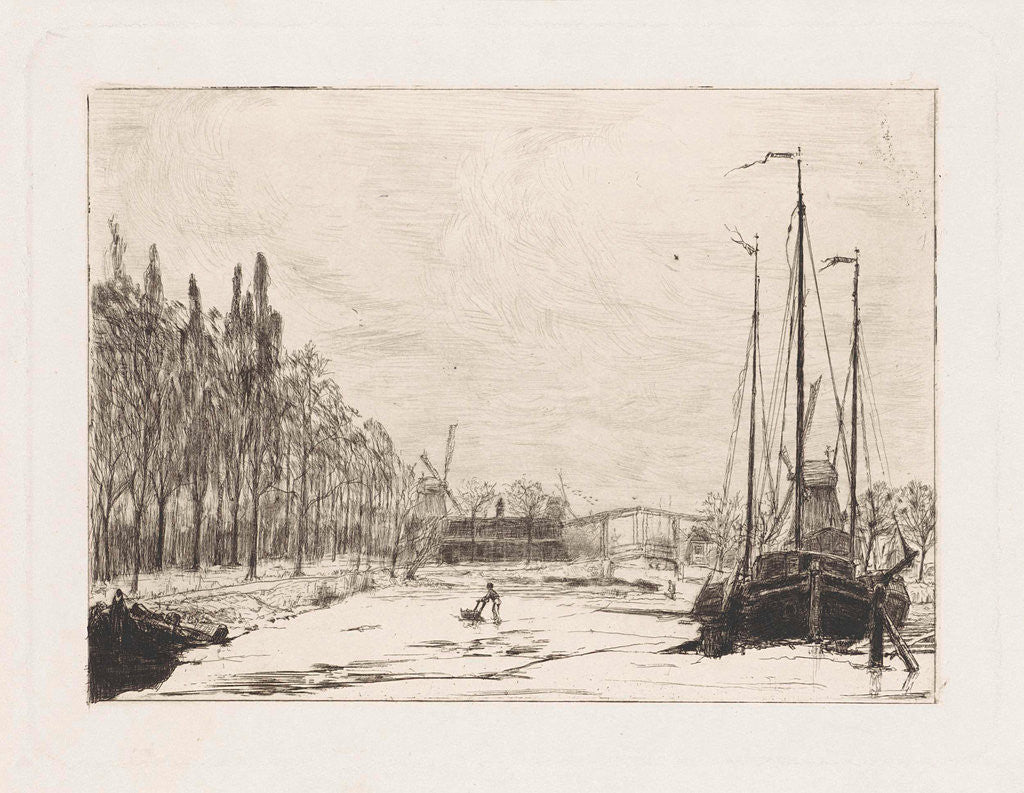 Detail of View of the frozen Kattensloot, Amsterdam by Frans Schikkinger