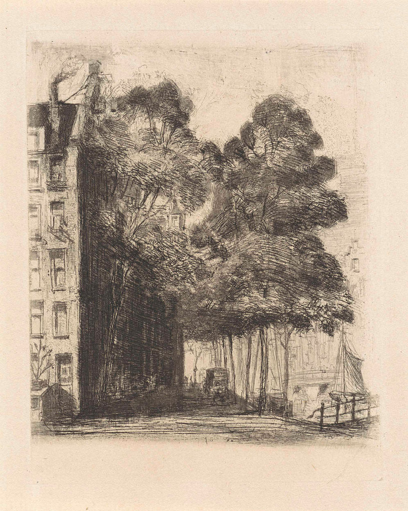 Detail of View of a corner house on a canal in Amsterdam by Frans Schikkinger