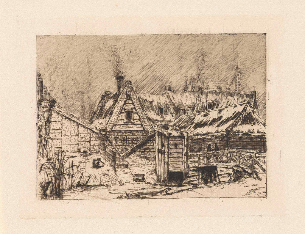 Detail of Houses with smoking chimneys in Amsterdam by French Schikkinger