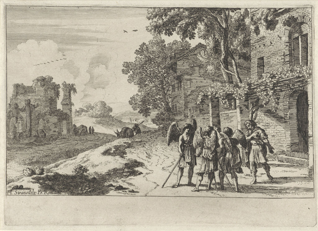 Detail of Abraham receives the three angels by Herman van Swanevelt