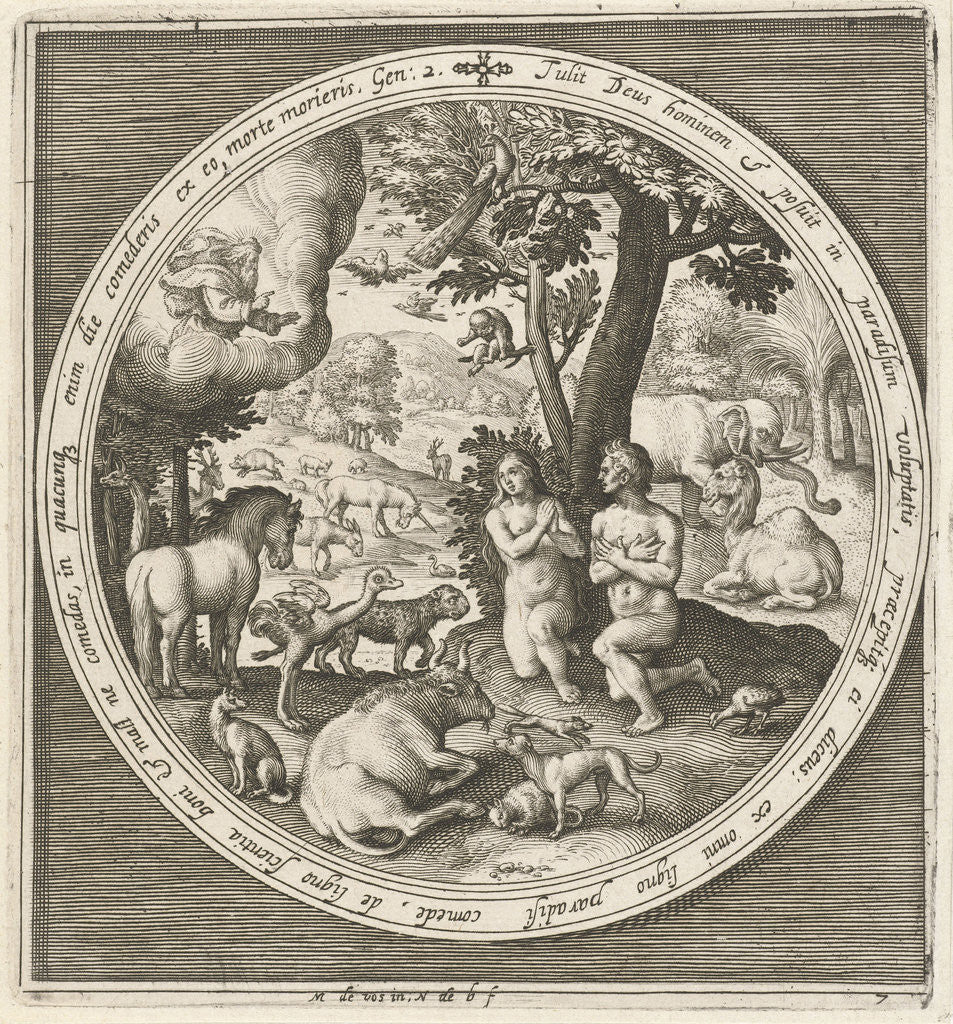 Detail of The seventh day of creation, Adam and Eve in paradise by Nicolaes de Bruyn