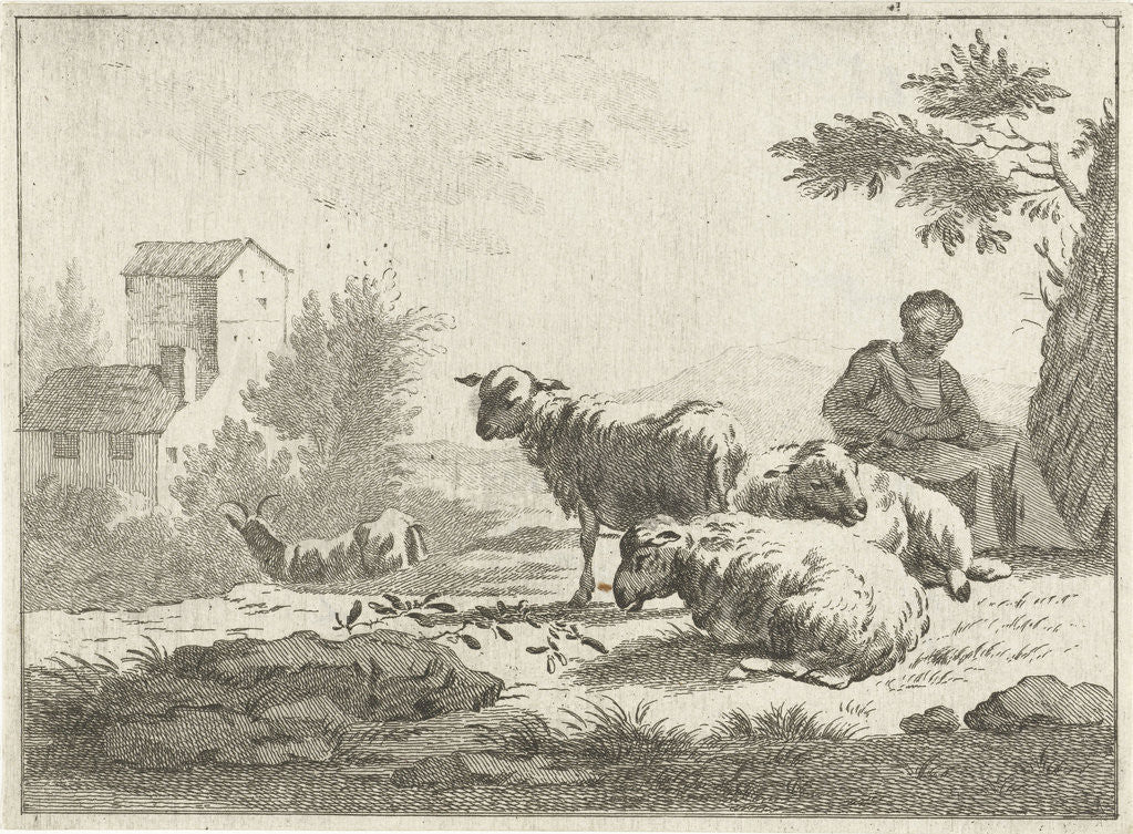 Detail of Shepherdess with flock by Jan Matthias Cok