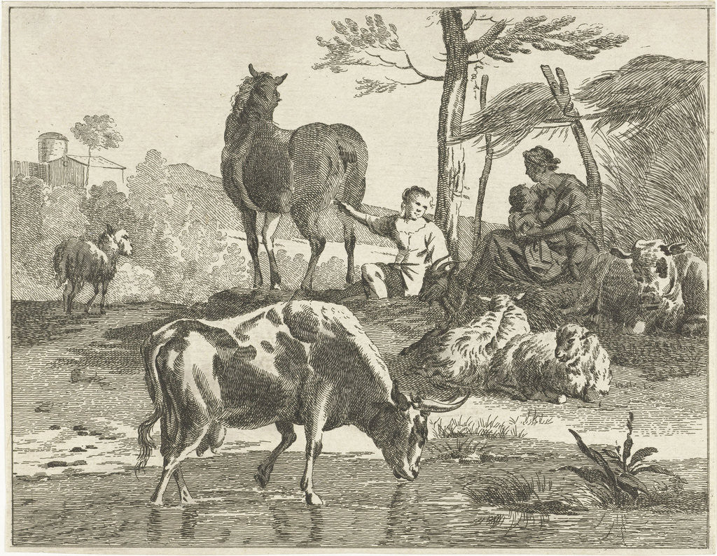 Detail of Herd of cattle in hilly landscape by Jan Matthias Cok