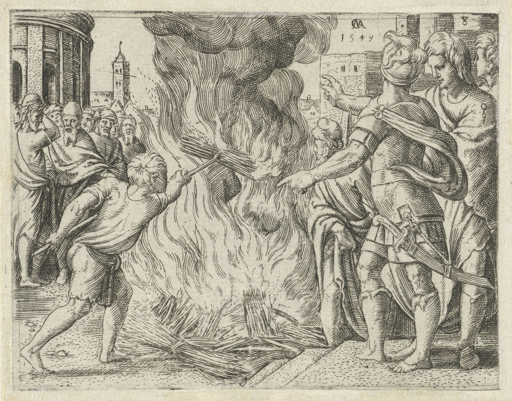 Detail of Philistines burned Samson's wife and father by Cornelis Massijs