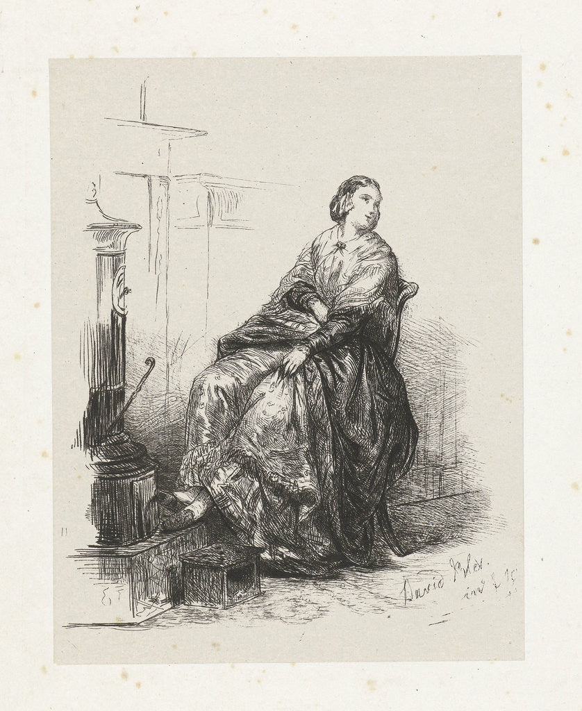 Detail of Study of a woman on a stove warms her feet by David Bles