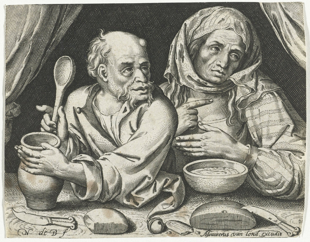 Detail of Man and woman eating porridge by Assuerus van Londerseel
