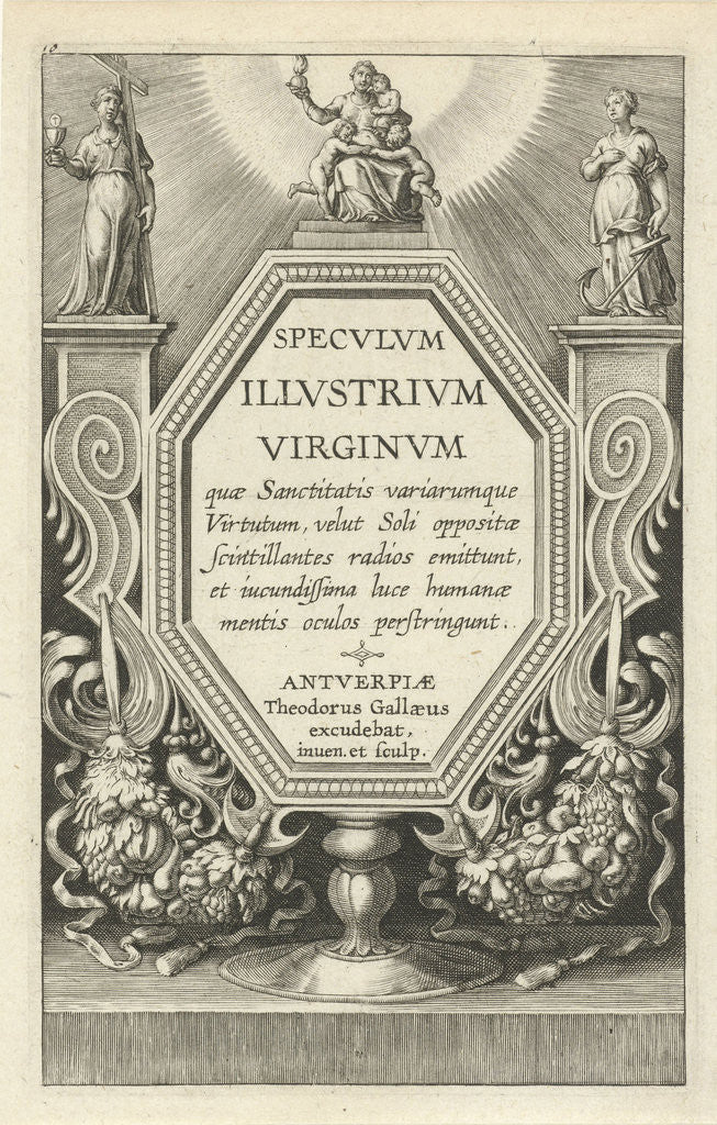 Detail of Title print for Speculum Illustratum Virginum by Theodoor Galle