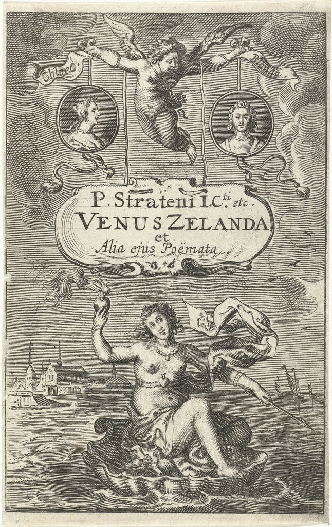 Detail of Venus on a shell with burning heart and arrow, floating off the coast of Zeeland by Cornelis Boey