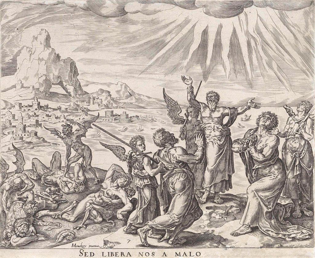 Detail of Save us from the grip of evil by Philips Galle Johannes Wierix