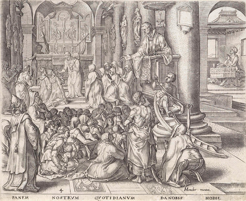 Detail of Give us today our daily bread Johannes Wierix by Philips Galle