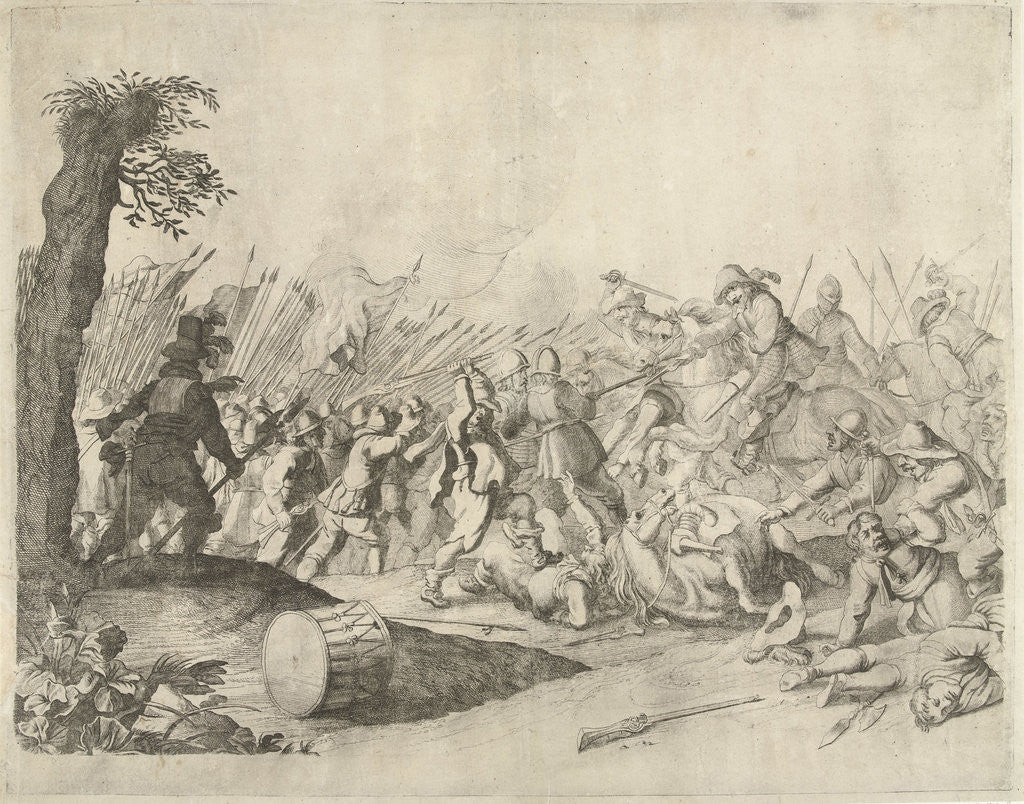 Detail of Fight between horsemen and infantry by Willem Basse