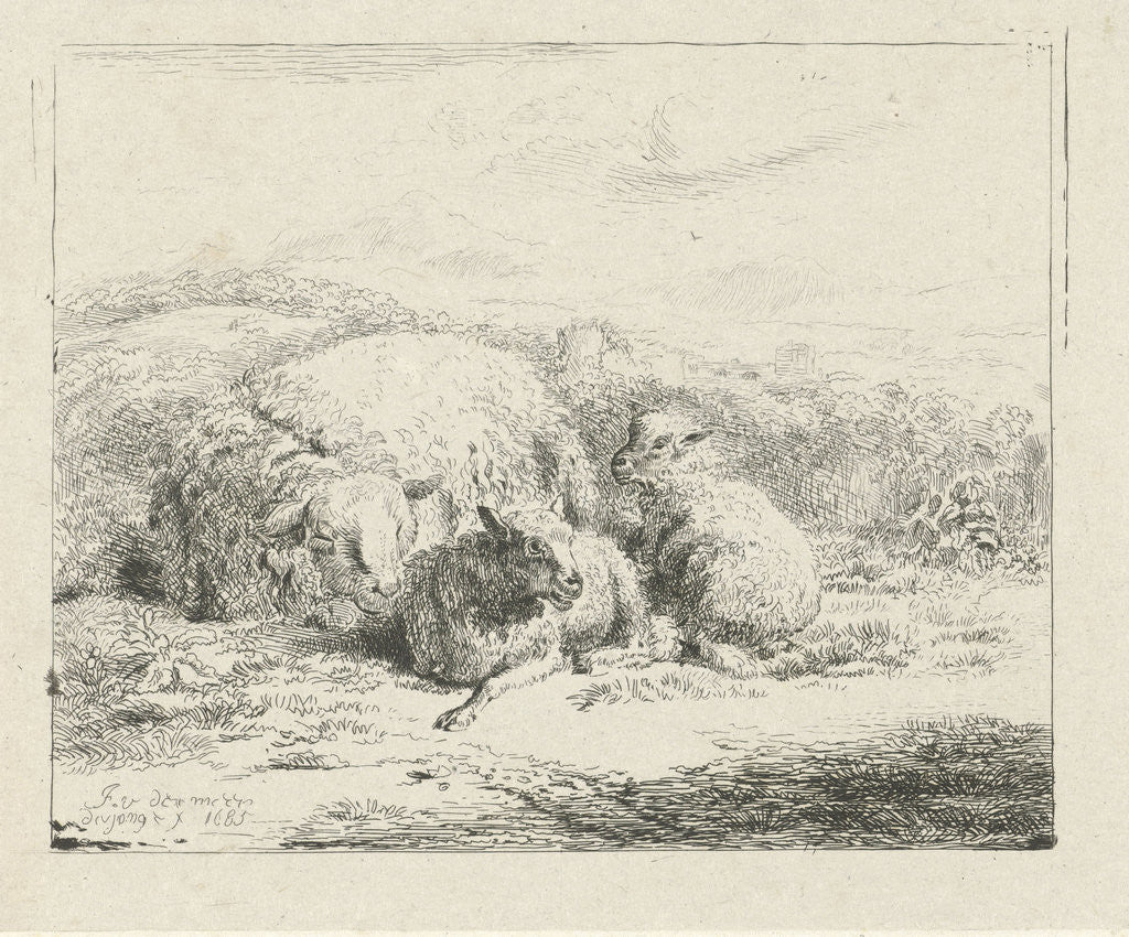 Detail of Lying sheep with two lambs by William Young Ottley
