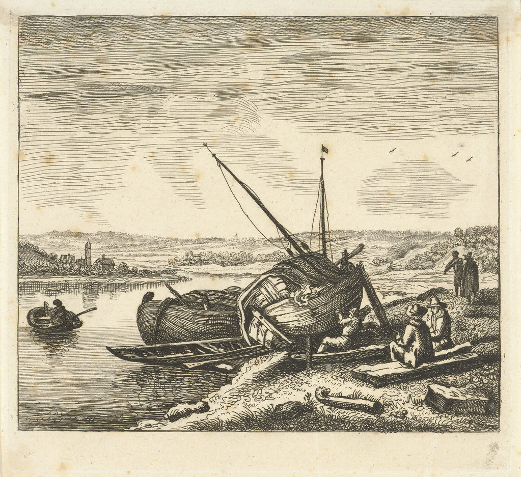 Detail of River view with man and boat by Herman Saftleven