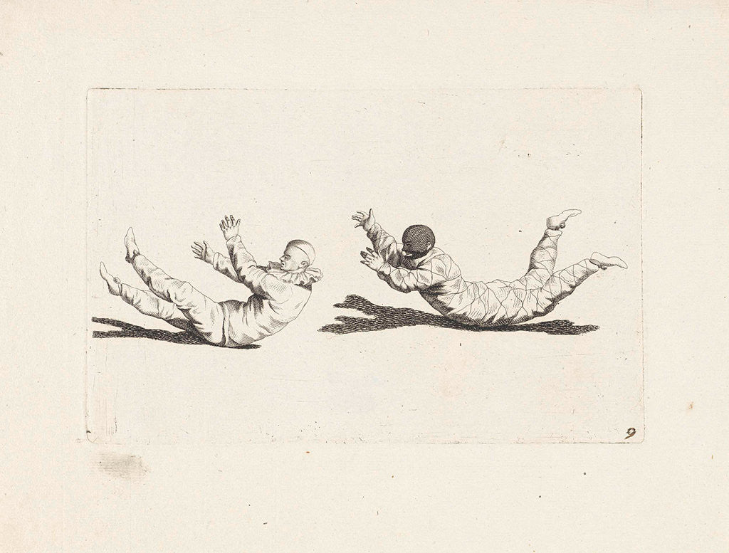 Detail of Harlequin clown move about without using their arms and legs by Pieter Schenk II