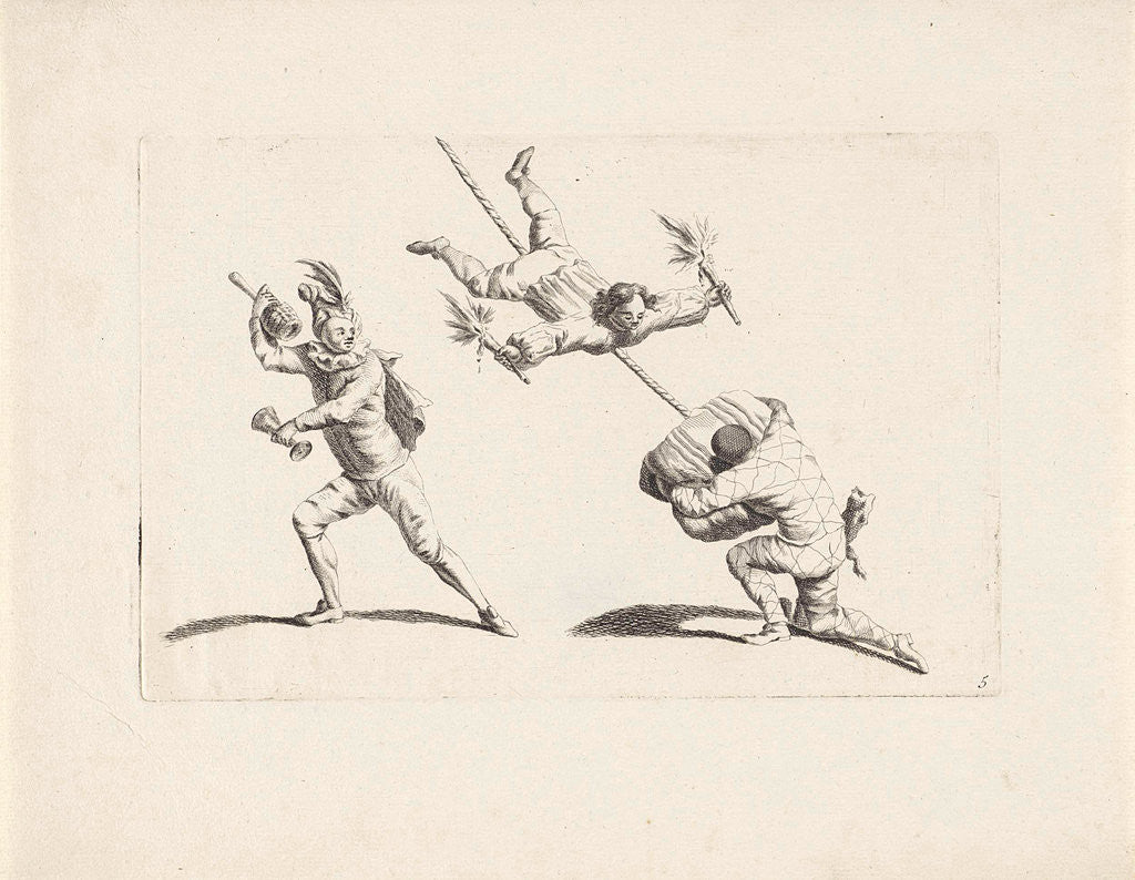 Detail of Three acrobats in action by Pieter Schenk II