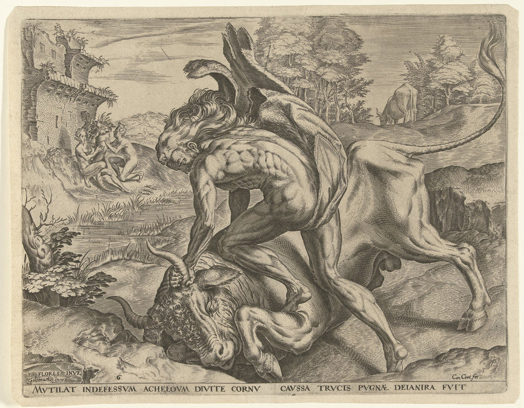 Detail of Hercules wrestles with Acheloüs by Julius Goltzius