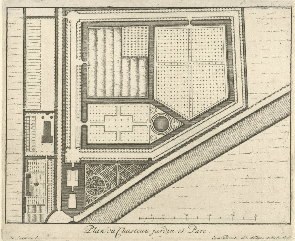 Detail of Map of estate Gunterstein, Breukelen by Jaques Le Moine de l’Espine