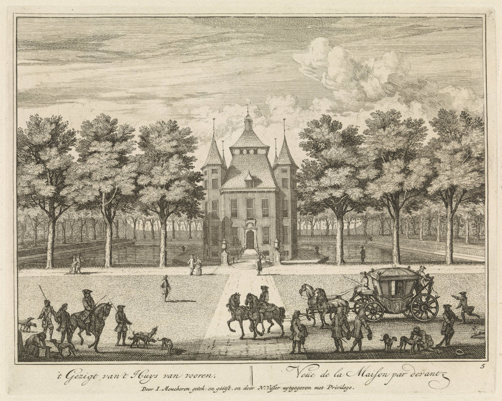 Detail of Castle Heemstede, Square and stables, Sight from Starrenbos by Isaac de Moucheron