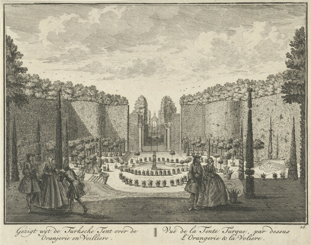 Detail of View from the Turkish Tent on the orangery and the aviary in the garden of House ter Meer in Maarssen by Hendrik de Leth