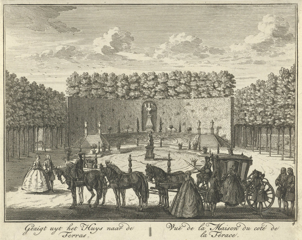 Detail of View of the terrace in the French garden of House ter Meer in Maarssen, in the foreground stands a carriage drawn by six horses by Hendrik de Leth