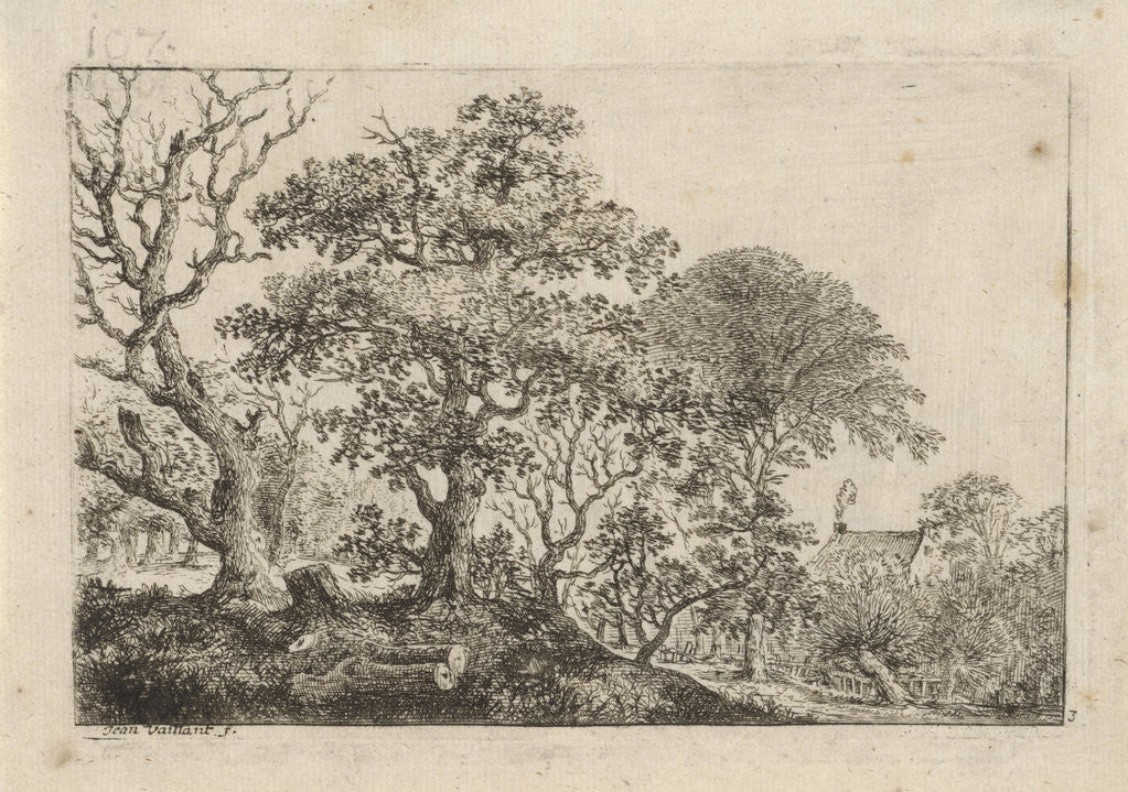 Detail of Landscape with a house with a smoking chimney by Jean Vaillant