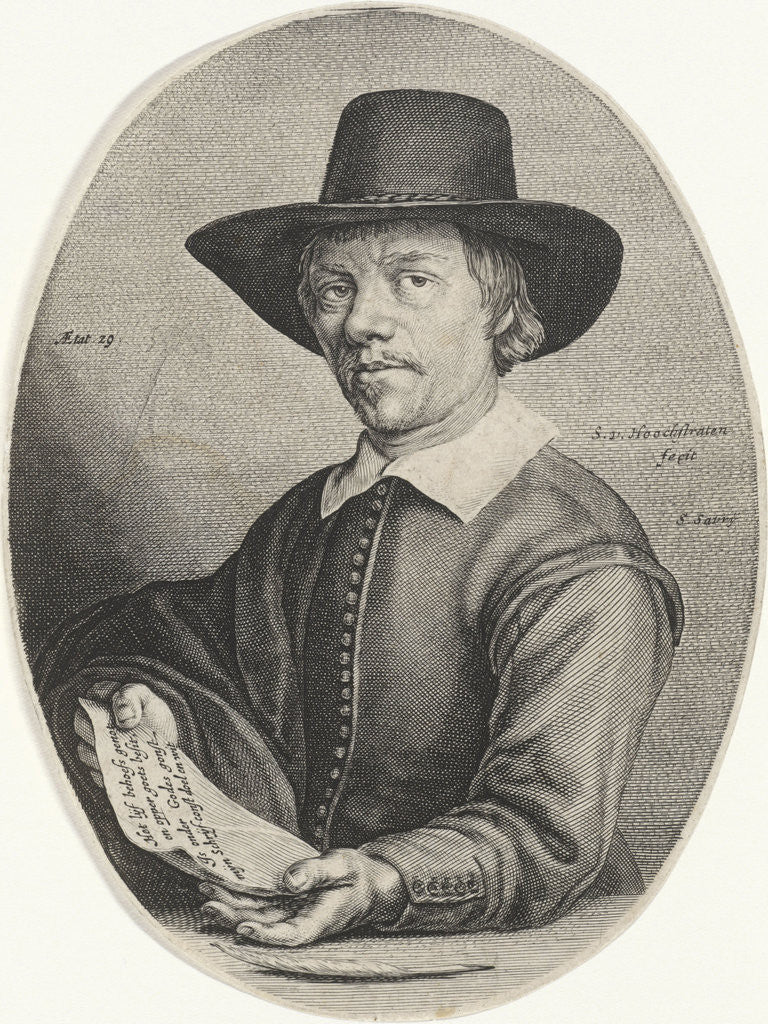 Detail of portrait of the schoolmaster and writer Theodore clean Bleuet by Salomon Savery