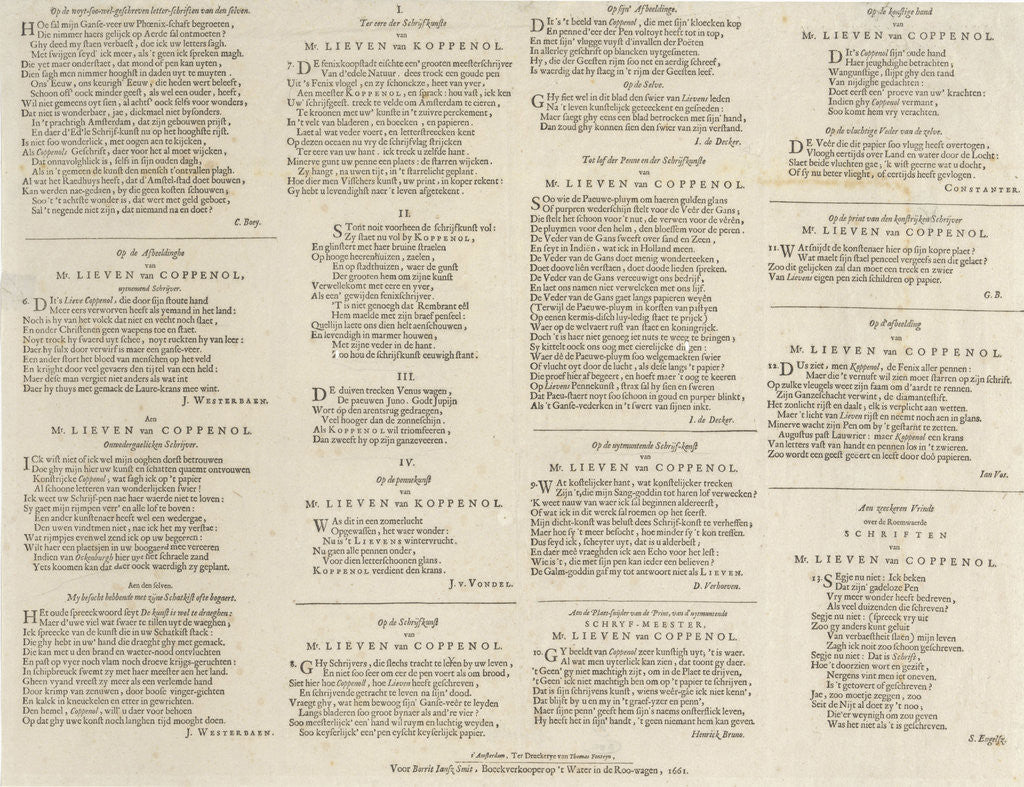 Detail of Praise poems of various writers Lieven Willemsz or Coppenol by Joost van den Vondel
