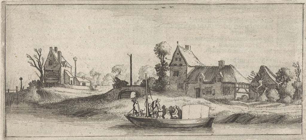 Detail of Travelers in a boat on a river by Cornelis Willemsz Blaeu-Laken