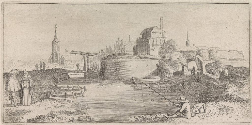 Detail of Angler in a fortified city by Jan van de Velde II