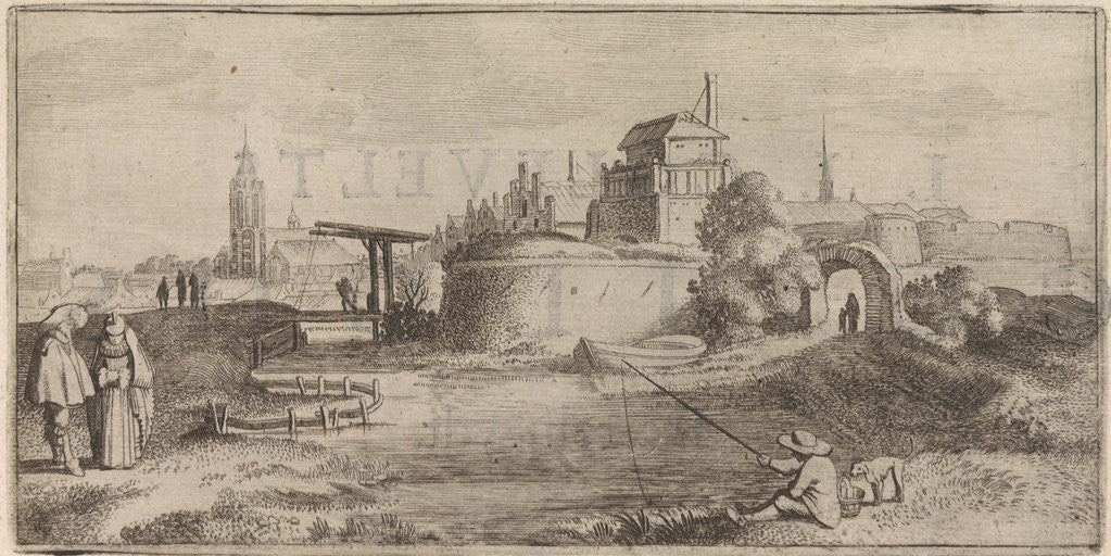 Detail of Angler in a fortified city by Cornelis Willemsz Blaeu-Laken
