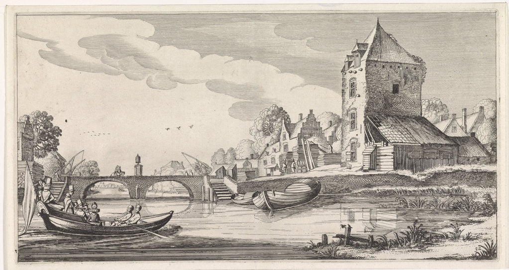 Detail of Village on a river by Jan van de Velde II