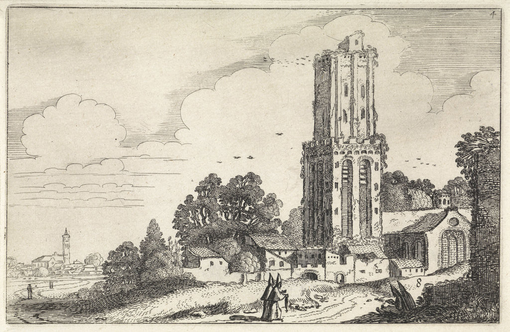 Detail of Landscape with dilapidated church tower by Jan van de Velde II