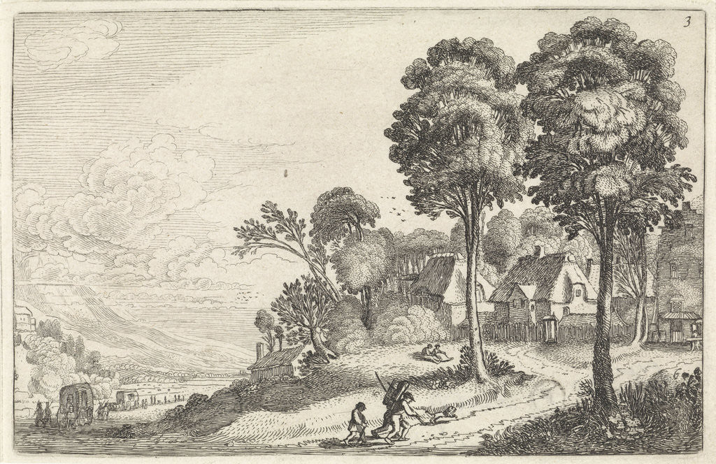 Detail of Travellers on a path to a village by Jan van de Velde II