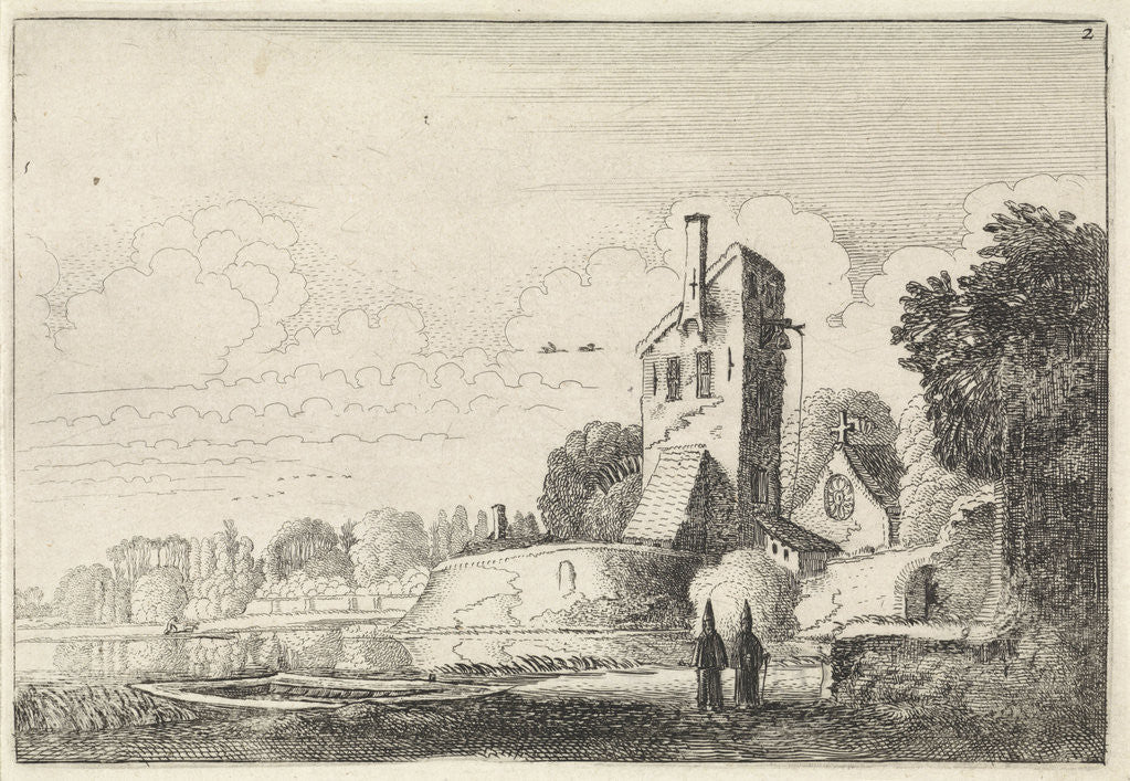 Detail of Landscape with fortress tower and chapel by Jan van de Velde II