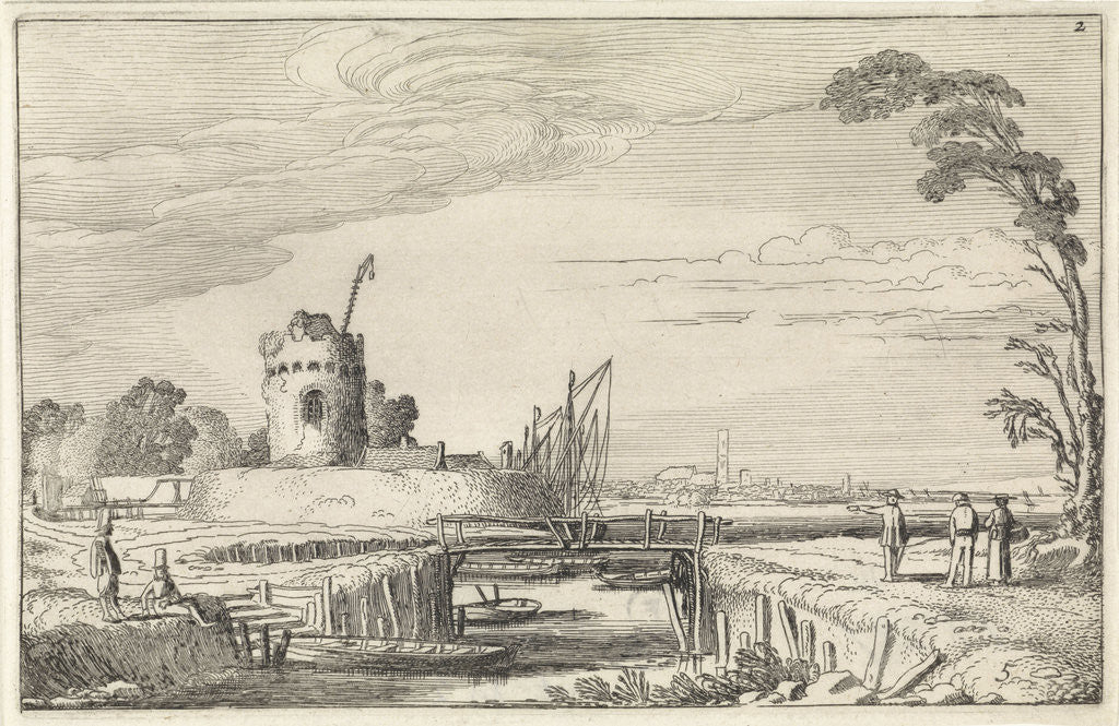 Detail of Figures at a harbor and a tower by Jan van de Velde II