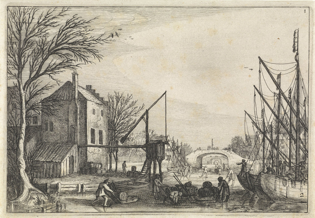 Detail of Figures on the ice at a brewery by Jan van de Velde II