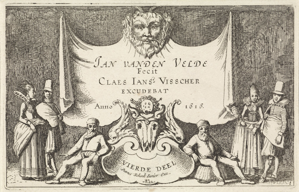 Detail of Figures in a cloth with a head of a satyr by Jan van de Velde II