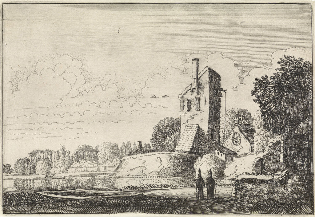 Detail of Landscape with fortress tower and chapel by Jan van de Velde II