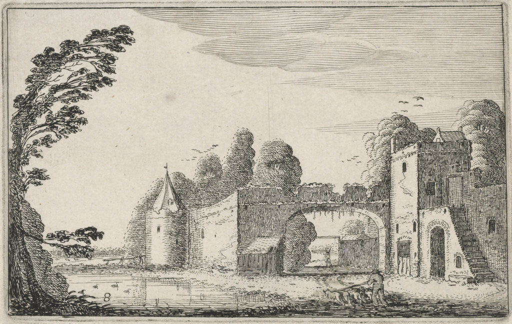 Detail of ruins of towers and a gate by Jan van de Velde II