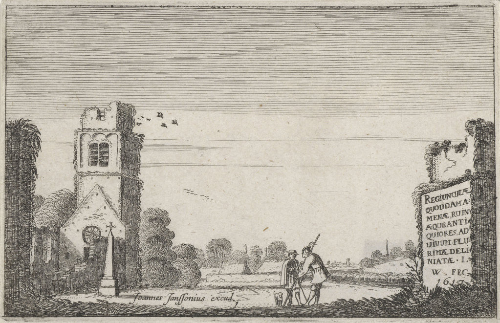 Detail of Two figures in a ruined church by Johannes Janssonius