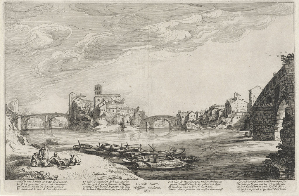 Detail of View of the Tiber with Roman bridges by Claes Jansz. Visscher II