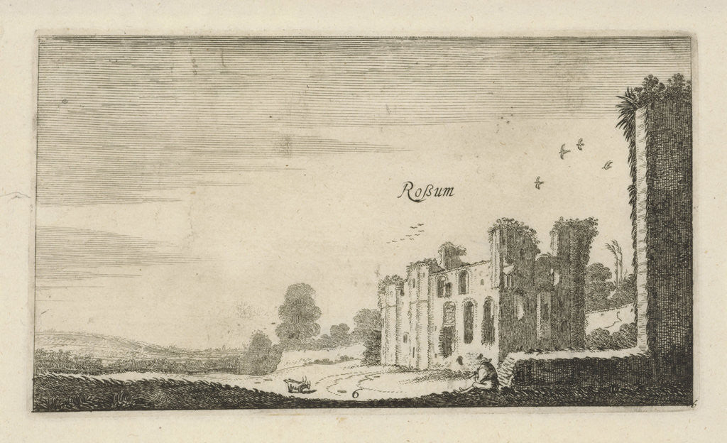 Detail of View of the ruined castle Rossum by Robert de Baudous