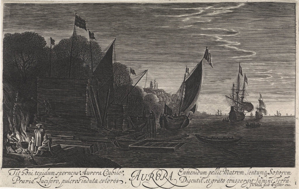 Detail of Seascape with ships: dawn by Claes Jansz. Visscher II