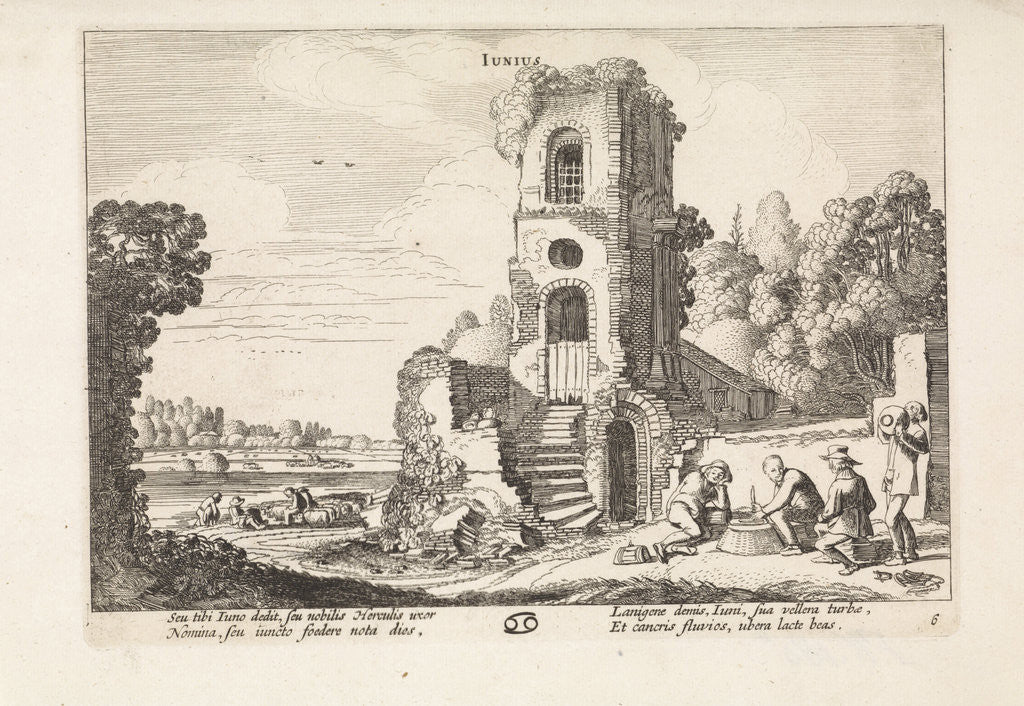 Detail of Landscape with a ruined tower: june by Jan van de Velde II