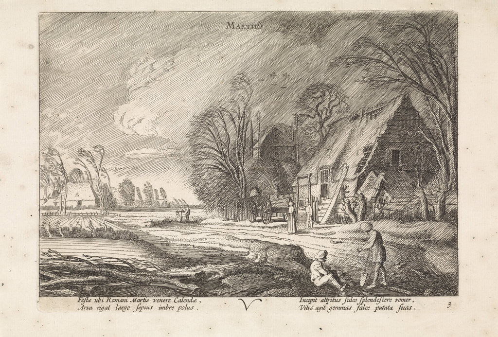 Detail of Figures at a farm in the rain: March by Jan van de Velde II