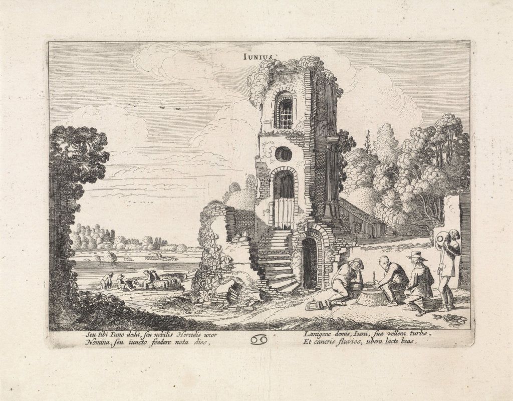 Detail of Landscape with a ruined tower: june by Jan van de Velde II